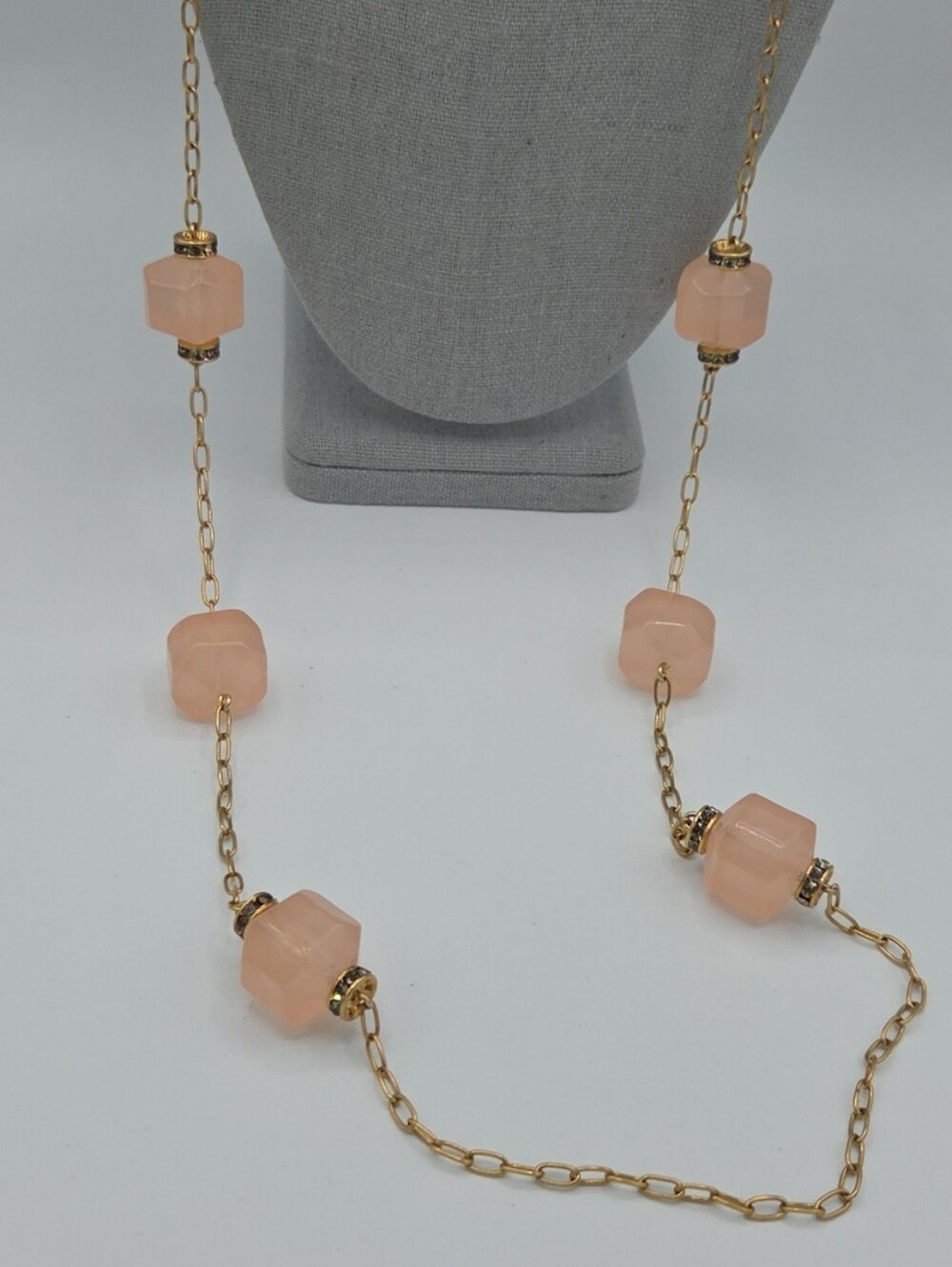 5 for $25! J. Crew Gold Tone Chain Necklace with Pink Bead Accents